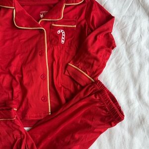 Kids Red Pajama Set with Candy Cane Detail